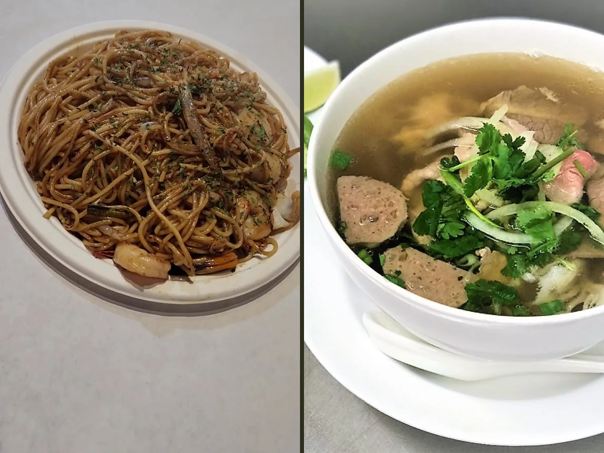 Colorful Vietnamese dishes arranged for dine-in service.