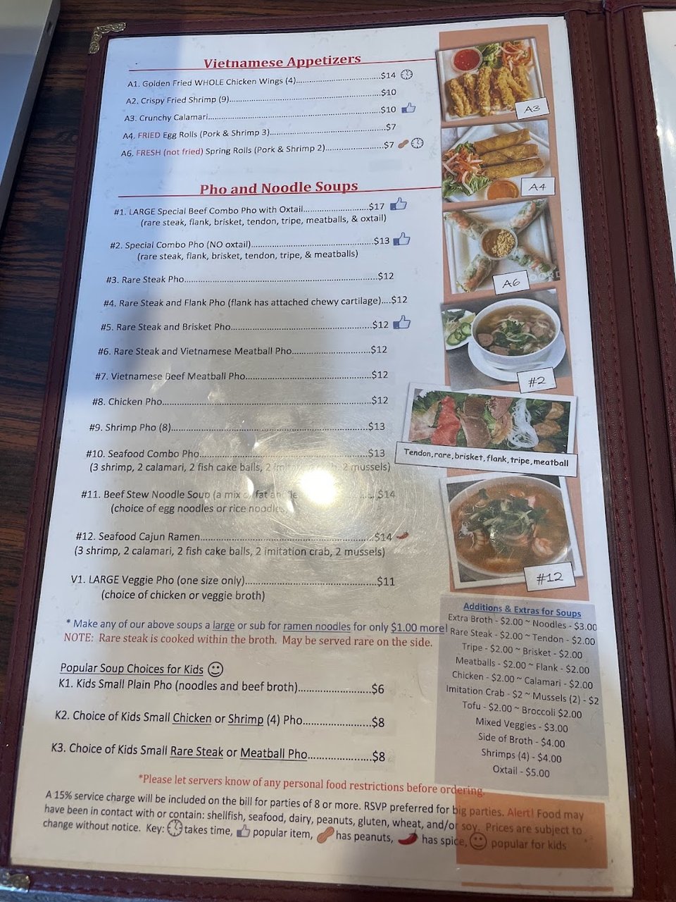 Seafood options shown alongside garlic noodles and appetizers.
